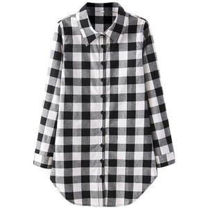 Grote Maat Vrouwen Shirt Revers Lange Mouwen Plaid Enkele Rij Knop Losse Afslanken Veelzijdige Plaid Shirt