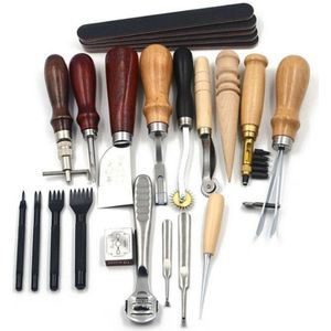 18Pcs Leather Craft Punch Gereedschap Kit SET Stiksels Carving Werken Naaien Zadel Groover leer hobbygereedschappen set