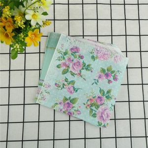 Duni servetten bloem - blauw/roze - 33x33 cm
