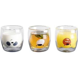 Mooie Panda Dubbele Wand Glazen Beker 260ml Beer Bier Bril Ochtend Melk Glas Sap Glas Hittebestendig Mok borrelglas