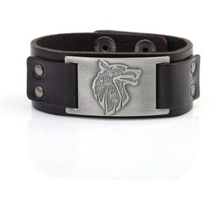 Dawapara Viking Wolf Hoofd Armband Voor Mannen Badge Charm Punk mannen Zwart Lederen Armband Brede Leren Armbanden Voor Vrouwen