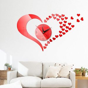 Spiegel Mooie Harten Wandklok Sticker Diy Kunst Spiegel Stickers Horloge Zelfklevende Wanddecoraties Woonkamer Muur ornament