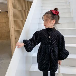 Peuter Meisjes Diamanten Jurk Kids Winter Kleding Flare Mouwen Double Breasted Zoete Duisternis Prinses Fluwelen Parka Ruffler