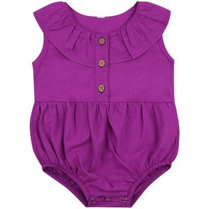 Baby Romper Pasgeboren Effen Kleur Mouwloze Jumpsuits Ruches Hals Eendelig Kledingstuk Voor Meisjes Zomer Kleding