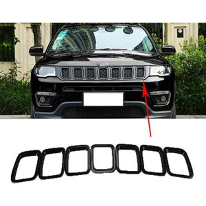 7 Stks/set Abs Zwarte Auto Voor Bar Grille Midden Mesh Grill Bumper Cover Frame Trim Voor Jeep Compass - Auto Styling