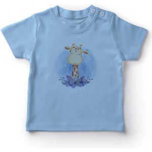 Angemiel Baby Leuke Bloemen İçindeki Giraffe Jongens Baby T-shirt Blauw