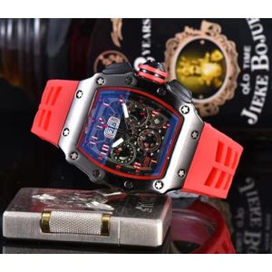 Mannen Automatische Horloge Top Brand Luxe Heren Vierkante Horloges Auto Datum Week Red Quartz Horloge Mannelijke Klok Siliconen band