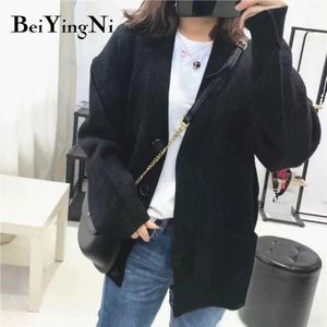 Beiyingni Herfst Winter Trui Vrouwen Losse Uitloper Vest Casual Vrouwen Jas Dikke Warme Chic Gebreide Lange Tops Jas Vrouwelijke