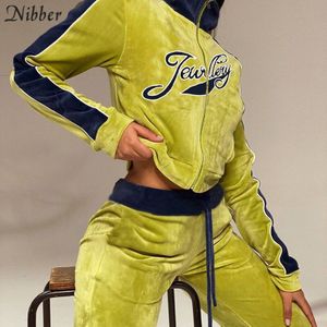 Nibber Fluwelen Trainingspak Rits Top Jas + Broek 2 Tweedelige Sets Voor Vrouwen Fitness Activiteit Outfit Straat Casual Wear vrouwelijke