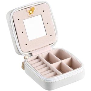 Make Pouch Kleine Draagbare Reizen Sieraden Doos met Spiegel Storage Case Organizer voor Ringen Oorbellen Kettingen make-up accessoires