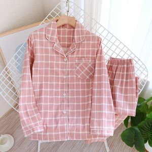 Paar Pyjama Gewoon Doek Katoen Losse Size Plaid Pak Mannen En Vrouwen Home Service Vier Seizoenen Dunne Pak Katoen lange Mouwen