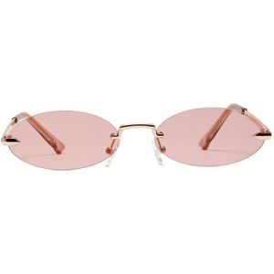 Retro Ovale Zonnebril Vrouwen Frameloze Grijs Rood Clear Lens Randloze Zonnebril Voor Vrouwen Uv400