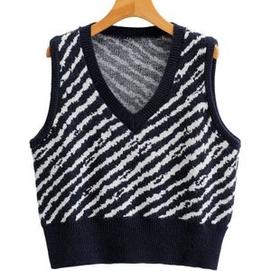 Ezgaga Zebra Streep Gebreide Vest Herfst Mouwloze Trui Vrouwen Alle-Wedstrijd Dames Trui Casual Straat Winter Kleding