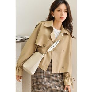 Ftlzz Lente Herfst Vrouwen High Street Turn-Down Kraag Double Breasted Korte Geul Kantoor Dame Losse Solid jas