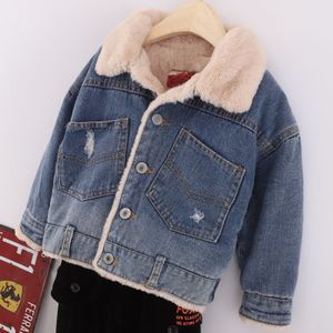 Baby Jongens Dikke Denim Jacket Kraag Gat Pocket Decoratie Teddy Kasjmier Voering Jongens Herfst En Winter Kleding