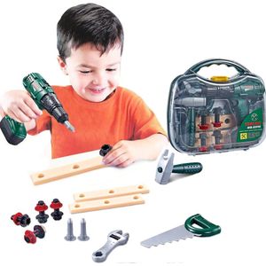 16Pcs Kinderen Speelhuis Simulatie Reparatie Tool Set Met Elektrische Houtbewerking Boor Schroevendraaier Reparatie Kit Kind Speelgoed Set