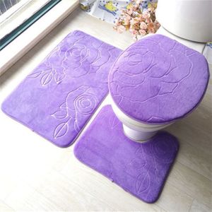 Creatieve 3 Pcs Badkamer Antislip Bloemenprint Voetstuk Tapijt + Badmat + Deksel Wc Cover reliëf Wc Set Thuis