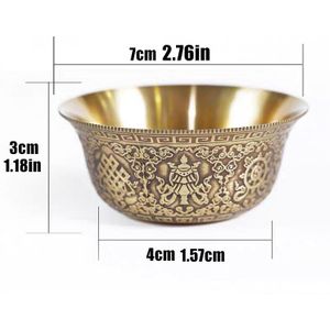 Relief Zuiver Koper Drinkbak Puur Messing Gesneden Gunstige Tibetaanse Heilige Water Cup Gouden Boeddhistische Kom Thuis 'S Decoratieve