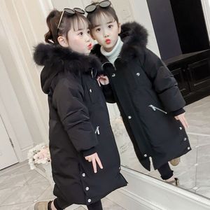 Lange Stijl Baby Meisje Parka Overjas Warme Bontkraag Capuchon Winter Jas Voor Meisjes Leeftijd Voor 3 4 5 6 8 10 12Yrs Dragen Down Bovenkleding
