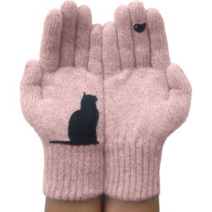 Winter Kasjmier Handschoenen Kat Vogel Cartoon Partern Afdrukken Patchwork Wollen Warme Wanten Volledige Vinger Voor Vrouwen Mannen Unisex