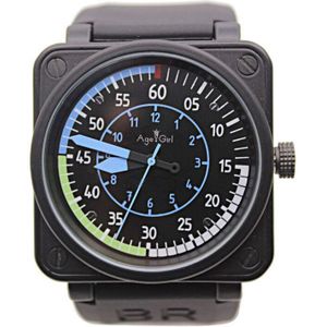 BR-01 Airspeed Bell Luchtvaart Vlucht Mens Limited Edition Horloges Zwart Rubber Rvs Oranje Geel Blauw
