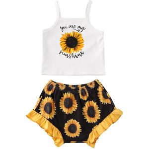 0-24M Zomer Infant Kids Baby Meisjes Kleding Sets Zonnebloemen Print Mouwloos Vest Tops + Shorts 2 Stuks