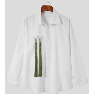 Incerun Mode Mannen Casual Shirt Effen Kleur Kwastje Decoratie Revers Lange Mouwen Shirts 2022 Streetwear Leisure Camisas 7