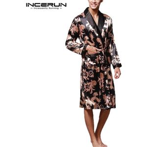 Incerun Mannen Pyjama Gewaden Zachte Kimono Lange Mouw Badjas Chinese Stijl Gedrukt Nachtkleding Mode Nachtjapon Mannen Homewear