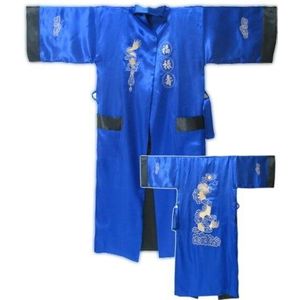 Rood Zwart Chinese Mannen Omkeerbare Silk Satin Borduren Robe Kimono Bad Gown Dragon One Size R-005