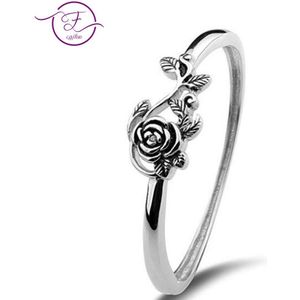 925 Sterling Zilveren Ring Voor Vrouwen Wedding Anniversary Fijne Sieraden Retro Silver Rose Ring Oude Zilveren Engagement Ring