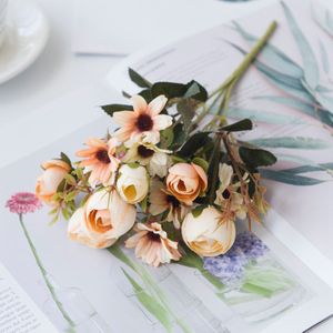 1 Bos Kunstbloemen Goedkope Kleine Thee Rose Vazen Voor Home Decor Bruiloft Decoratieve Bloemen Handwerken Sier Bloempot