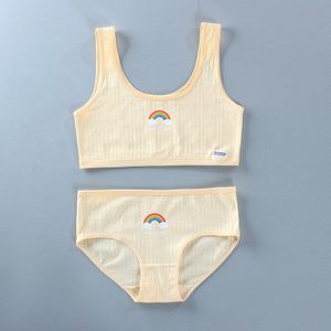 1Set Meisjes Ondergoed En Slipje Tieners 100% Katoen Tops Vest Zacht Ademend Puberteit Gym Slips Jong Training Beha For8 16T