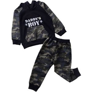 2 Stks/set Baby Jongens Kleding Lente Herfst Kids Kinderen Jongens Outfits Camouflage Trui Hooded Top + Camouflage Broek Kleding Set