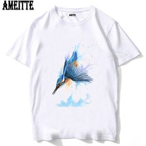 Grappige Duiken Kingfisher Art Print T-shirt Retro Zomer Mode Mannen T-shirt Hip Hop Stijl Jongen Wit Tops Man casual Tees