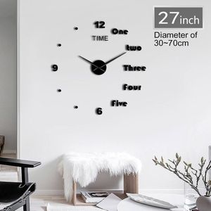 1 stuk DIY Engels Letters Wandklok Horloge DIY Giant Frameloze 3D Grote Aantal Wandklok Spiegel Sticker Woonkamer decor