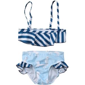 Baby Meisje Blauw Gestreepte Alpaca Gedrukt Bikini Tankini Sets Baby Kid Zomer Strand Twee Stukken Badpak Badmode Badpak