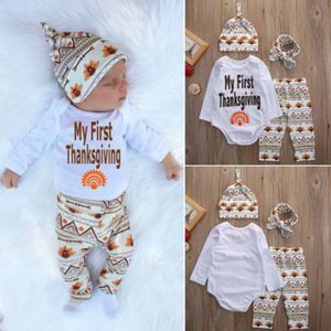Pasgeboren Baby Jongen Meisje Mijn 1st Thanksgiving Kleding Turkije Romper Broek Outfits 2 Stuks 0-18M