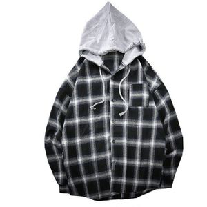 BOLUBAO Mannen Hooded Plaid Shirts Lente Mode Mannelijke Casual Shirt Tops heren Lange Mouwen Straat kleding