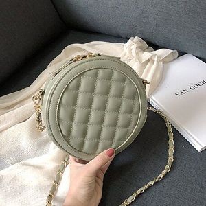 Vrouwelijke Geborduurde Keten Enkele Schoudertassen Kleine Ronde Hand Tas Dames Crossbody Tassen Ronde Pu Lederen Handtassen