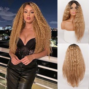 Leng Hangen Lange Wol Roll Pruik Hoge Temperatuur Synthetisch Midden Krullend Pruik Afrikaanse Zwarte Vrouw Cosplay Haar