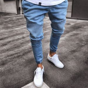 Mode Jeans mannen Stretchy Ripped Skinny Biker Vernietigd Slim Fit Denim Broek Mannelijke Elastische Taille Harembroek Mannen Jogger