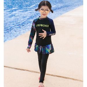 Lange Mouwen Islamitische Zwemkleding Voor Meisjes Moslim Kids Skirtfull Cover Badpak Kleding Mode Kinderen Bescheiden Badpak