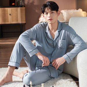 Men Nightwear Suit Autumn Soft Modal Long Sleeve Pajamas Casual Cardigan Homewear Plus Size M-XXXL Pijama Hombre