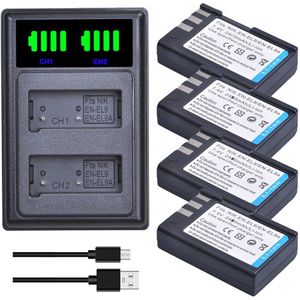 2Pcs EN-EL9 EN-EL9A En EL9 EL9A ENEL9 Batterijen + Led Dual Charger Voor Nikon D40 D40X D60 D3000 D5000 digitale Camera