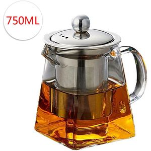 550Ml 750Ml Glazen Vierkante Theepot Hittebestendig Losse Blad Bloem Thee Koffie Pot Rvs Zetgroep Filter