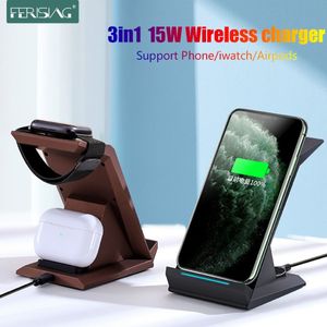 Ferising 3 In1 15W Draadloze Oplader Voor Iphone 11/Xs/X Airpods Pro Apple Iwatch 5/4/3/2/1 Qi Wireless Charging Stand Voor Samsung