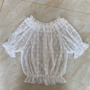 Kant Mesh Innerlijke Top Lolita Blouse Dot Transparante Chiffon Shirt Korte Mouwen Kawaii Lolita Kant Shirt Accessoires