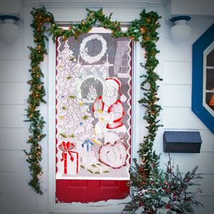 40X84 ''Xmas Window Deur Kant Kerstman Kerst Gordijnen Party Home Decor Au