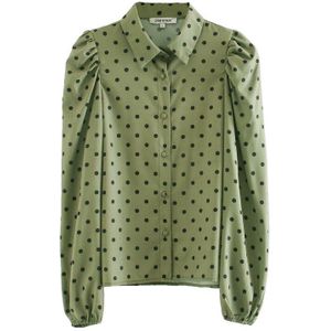 H. Sa Zomer Lange Mouwen Blouses Turn Down Kraag Stippen Vintage Blusa En Shirts Puff Mouwen Groen Blusa Tops Streetwear