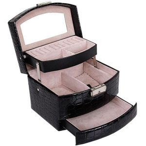 Automatische Lederen Sieraden Doos Drie-Layer Opbergdoos Voor Vrouwen Oorbel Ring Cosmetische Organisator Kist Voor Decoraties